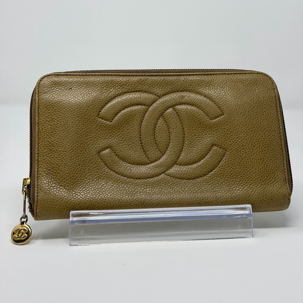 Chanel Caviar Tan Leather Vintage Wallet- Can Fit A Passport!